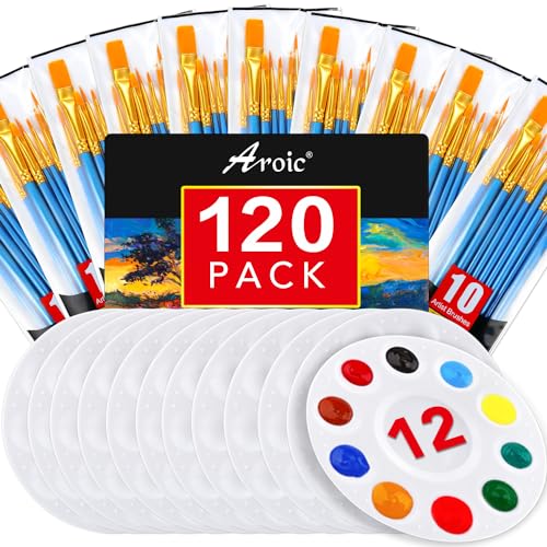 AROIC Paint Brush Palette Set, 12 Packs of 120 Brushes and 12 Tray Palettes - size: 120 Brushes 12 Palettes