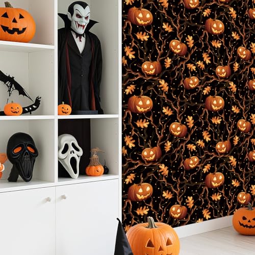 HLNIUC Halloween Spooky Horror Pumpkin Wallpaper Self Adhesive(17.3”x118”) - color: Hallwoween