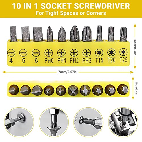 11.7in Flexible Screwdriver Bit Extension Kit - 10pc Set with 90° Angled Bits and Soft Shaft Adaptors