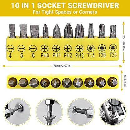 11.7in Flexible Screwdriver Bit Extension Kit - 10pc Set with 90° Angled Bits and Soft Shaft Adaptors