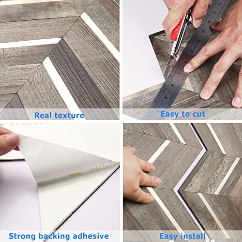 STICKGOO Herringbone Tile Peel and Stick Backsplash for Kitchen&Bathroom - color: Faux Wood Mixed Gold