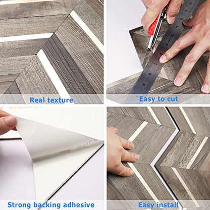 STICKGOO Herringbone Tile Peel and Stick Backsplash for Kitchen&Bathroom - color: Faux Wood Mixed Gold