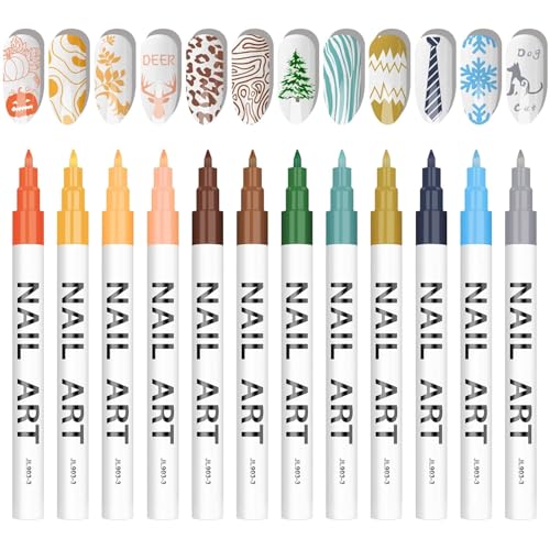 12 Color Nail Art Pens Kalolary Nail Art Markers Point Graffiti Dotting Pen - color: B