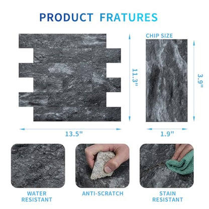 Art3d Peel and Stick Backsplash, Stick on Wall Tile, 10-Pack, Dark Granite - color: Dark-granite