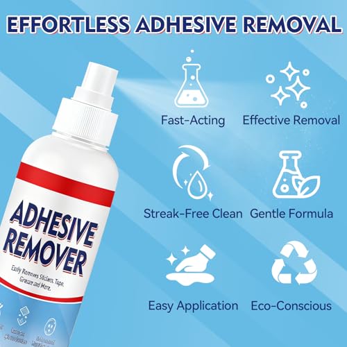 Adhesive Remover Spray, Car Sticker Remover Effortlessly Erase Multi-Surface Residue, Glue Remover for Tap, Decals, Glue, Chewing Gum, Label Remover with Strong Scraper & Towel