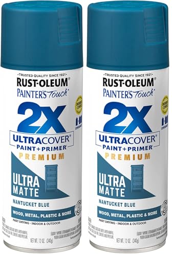 Rust-Oleum 331188 Painter's Touch 2X Ultra Cover Spray Paint, 12 oz, Ultra Matte Nantucket Blue (Pack of 2) - color: Ultra Matte Nantucket Blue, size: 12 Ounce (Pack of 2)