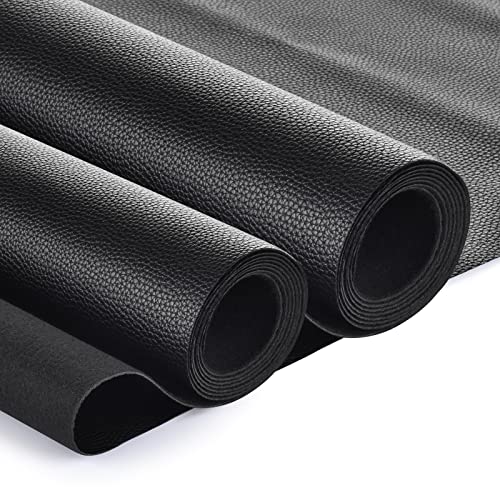 Faux Leather 2 Yards 58" x 72", 1.25 mm Thick Upholstery Leather PU Fabric Synthetic Leather Material Vinyl Leather Sheets for Upholstery Crafts, DIY Sewing, Sofa, Handbag (Black_Litchee Pattern) - color: Black_litchee Pattern_2 Yards