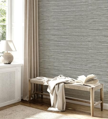 Grasscloth Peel and Stick Wallpaper Faux Linen 17.3in x 393.7in - color: Gray Green, size: 17.3inch × 393.7inch