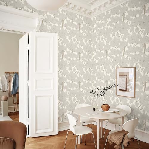 JiffDiff Tree Wallpaper Peel and Stick Jungle Wall Paper Forest Mural Stick on Wallpaper Modern Waterproof Self Adhesive Contact Paper (17.3" x 120" Cream) - color: Cream, size: 17.3" x 120"
