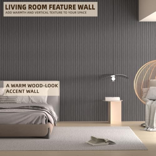 Peel and Stick Wood Slat Wall Panels, Dark Gray, 118 x 15.7 in - color: Dark Grey Oak, size: 15.7" x 118"