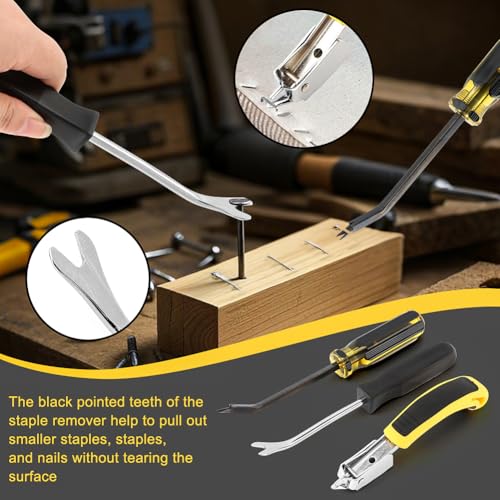 3-Piece Heavy Duty Staple Remover Tool Set, Tack Puller and Nail Puller for Removing Staples from Furniture, Flooring, Carpet, Wood Cases, Cartons and Picture Frames, Black & Yellow