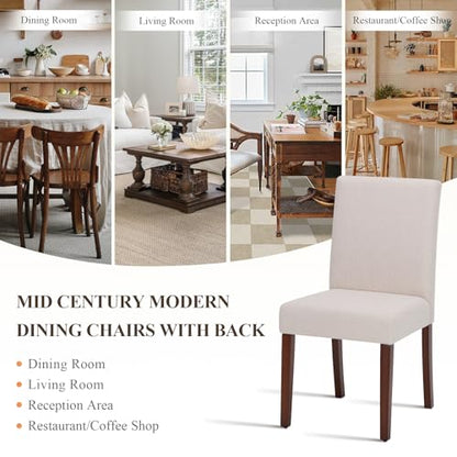 MALOL Upholstered Dining Chairs Set of 2, Fabric Dining Room Chairs, Modern Wooden Dining Chair, Kitchen Side Chairs, Farmhouse Dinner Chair with High Back for Kitchen, Beige - color: Beige, size: Set of 2
