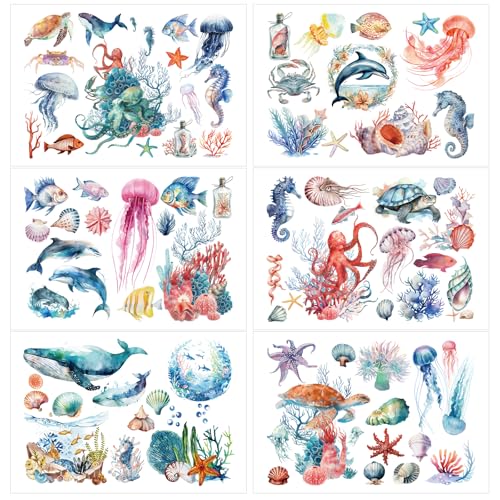 Rub on Transfers for Furniture Crafts Stickers - 6 Sheets Sea Animals Rub on Transfer Stickers Furniture Crafts Ocean Decals for Wood Scrapbook Doors Window DIY Home Office Decor 11.8 x 8.2 Inch - color: Style-5