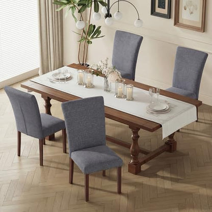 COLAMY Upholstered Parsons Dining Chairs Set of 6, Fabric Dining Room Kitchen Side Chair with Nailhead Trim and Wood Legs - Dark Grey - color: F-darkgrey, size: Set of 6