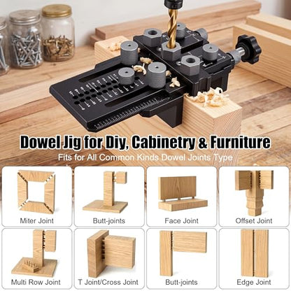 Dowel Jig Kit with Quick Positive Stop and Clamp, Adjustable Doweling Jig - color: Black