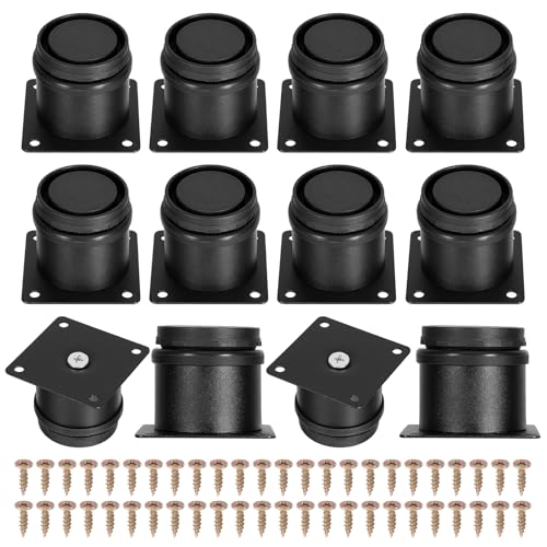Set of 12 Stainless Steel Furniture Legs 2 Inch, Adjustable Round Cabinet Legs with Screws, Metal Replacement Leg for Cabinet Sofa Couch Shelves Table (Black)