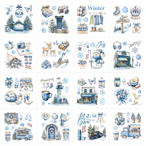 Winter Rub on Transfers for Crafts, Ski Transfer Furniture Decals - style: Blue Winter