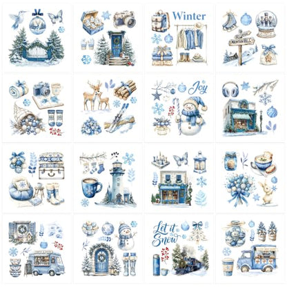 Winter Rub on Transfers for Crafts, Ski Transfer Furniture Decals - style: Blue Winter