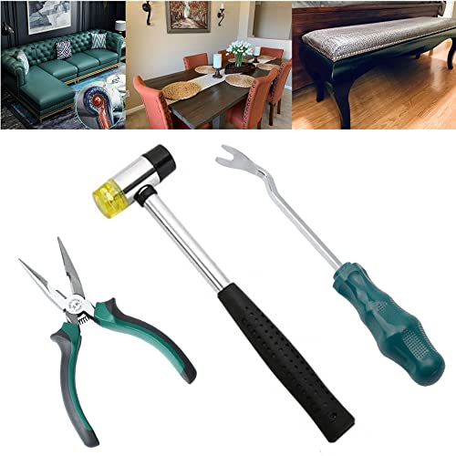 5pcs Upholstery Tacks Tools, Double-Faced Upholstery Mallet with 2 Replacement Rubber Heads,Tack Lifter,and Removal Pliers for Sofa, Chair, Bed and Other Furniture (Upholstery Tacks Tools) - color: Upholstery Tacks Tools