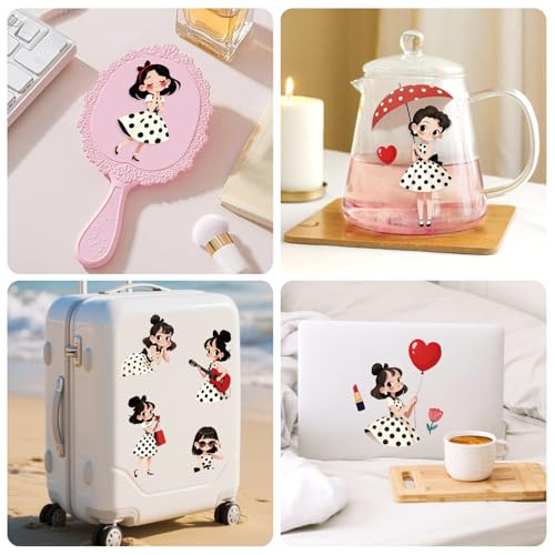 Peacoblue Polka Dot Girl Rub On Transfers for Furniture 6"x12" - style: Cartoon Girl with Polka Dot Skirt