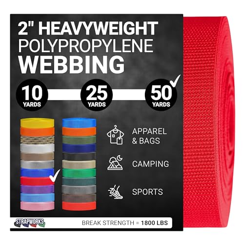 Strapworks Heavyweight Polypropylene Webbing - Heavy Duty Poly Strapping for Outdoor DIY Gear Repair - color: Red, size: 2" x 50 yard