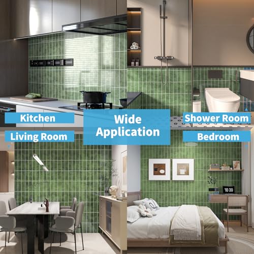 Art3d 11.4 x 9.1 in Faux Marble Peel and Stick, Backsplash Tile, Green - color: Green