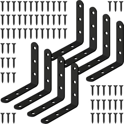 Black L Bracket 4 Inch Stainless Steel Corner Braces, 8 Pack 100x100mm 90 Degree Right Angle Joint Brackets for Wood Shelves Cabinets, with Screws - size: Black 4in x 4in L-Shaped
