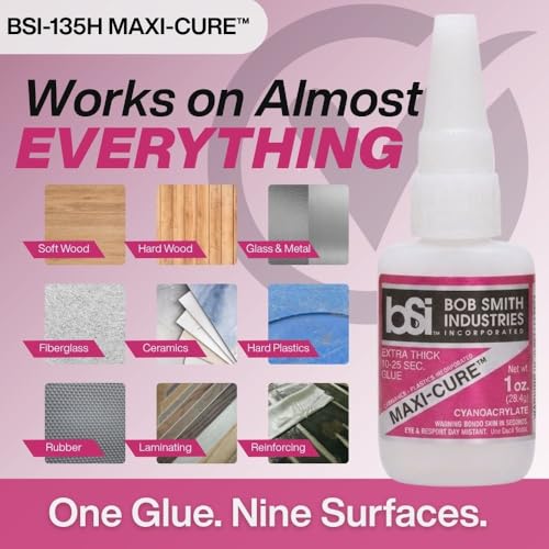 Bob Smith Industries BSI-135H Maxi-Cure™ Extra Thick CA Super Glue - High Viscosity Cyanoacrylate Adhesive for Plastic, Fiberglass, Metal - RC Cars, Archery Fletching - Clear (1 oz) - size: 1 oz
