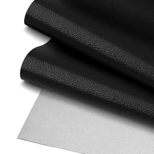 Black Faux Leather Fabric 118"×55" Lychee Grain Upholstery Vinyl - color: Black Lychee Grain, size: 118"x55" (300cm x 140cm)