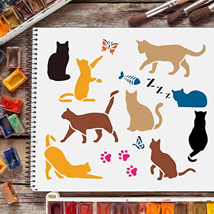 FINGERINSPIRE Cat Drawing Painting Stencils Templates (11.8x11.8 inch) Butterfly, Cat's paw,Butterfly, Fish Plastic Square Reusable Stencils for Painting on Wood, Floor, Wall and Fabric - color: Cat and Paw Print