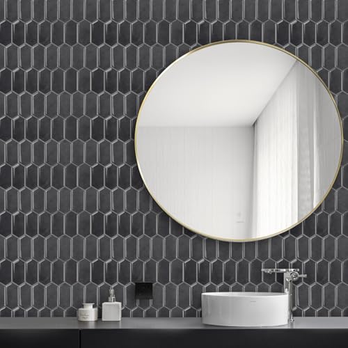 Alwayspon 10 Sheets 12" x12inch Black 3D Vinyl Backsplash Tiles, Self-Adhesive Peel and Stick Wall Tile Stickers Stick on Subway Tiles for Kitchen Bathroom Wall - color: Black