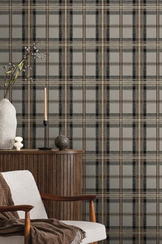 NextWall Harry & Grace Herringbone Plaid Premium Matte Non-Woven Peel and Stick Wallpaper (Cliffside) - color: Cliffside