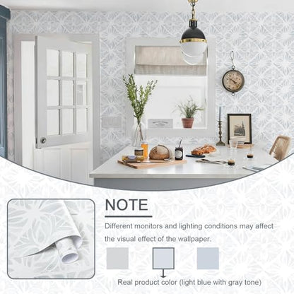 Blue Wallpaper Coastal Peel and Stick Wallpaper Boho 393"x17.3" Blue and White Wall Paper Geometric Contact Paper Textured Removable Vinyl Waterproof for Bathroom Bedroom Farmhouse Kitchen - color: White and Blue, size: 17.3" x 393"