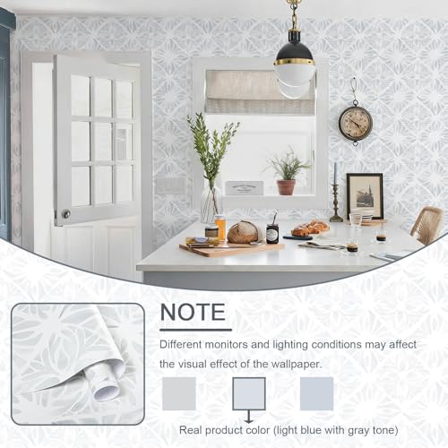 Blue Wallpaper Coastal Peel and Stick Wallpaper Boho 197"x17.3" Blue and White Wall Paper Geometric Contact Paper Textured Removable Vinyl Waterproof for Bathroom Bedroom Farmhouse Kitchen - color: White and Blue, size: 17.3" x 197"