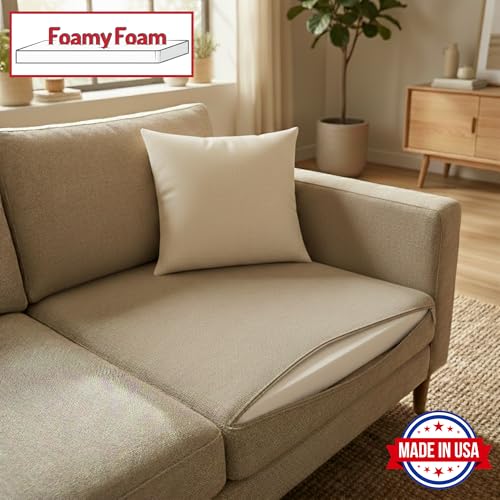 FOAMYFOAM Upholstery Foam Cushion High Density 6'' Height x 23'' Width x 26'' Length Custom Cut