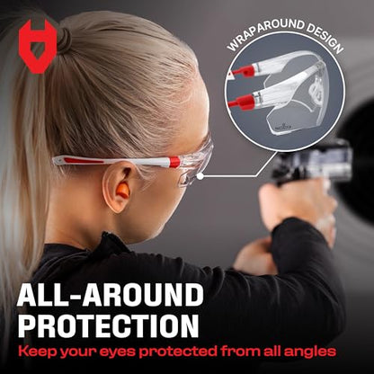 NoCry Clear Safety Glasses for Men and Women; Lightweight Work Glasses with Adjustable Frames and No-Slip Grips; Scratch Resistant Anti Fog Safety Glasses with Superior UV Protection, ANSI Z87.1 Rated - color: White & Red