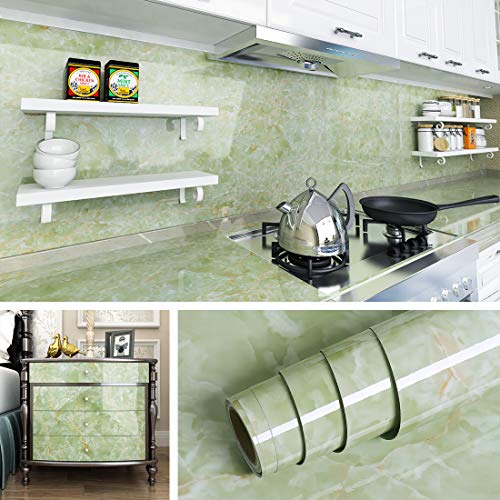 Livelynine Contact Paper for Countertops Kitchen Wallpaper for Walls Backsplash Green Marble Countertop Peel and Stick Waterproof Bathroom Counter Top Covers Desk Table Wrap，Emerald Marble 15.8x78.8 - size: 15.8" x 78.8"
