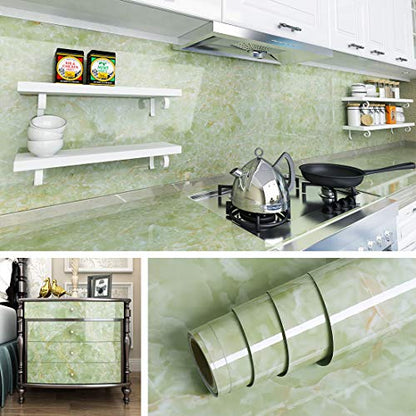 Livelynine Contact Paper for Countertops Kitchen Wallpaper for Walls Backsplash Green Marble Countertop Peel and Stick Waterproof Bathroom Counter Top Covers Desk Table Wrap，Emerald Marble 15.8x78.8 - size: 15.8" x 78.8"