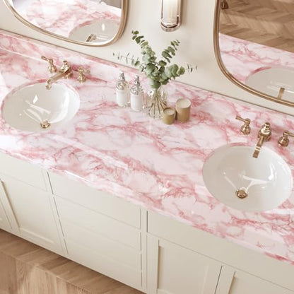 VEELIKE Pink Marble Contact Paper Wallpaper Stick and Peel 15.74 x118.11inches Self Adhesive Removable Waterproof Wall Covering for Table Countertop Cabinet Drawer - size: 15.7" x 118"