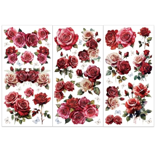 OLYCRAFT 3pcs/Set Red Rose Rub on Transfers for Furniture and Crafts 6x12 Inch Butterfly Furniture Decals Pink Rose Transfer Stickers PVC Waterproof Decorative Stickers for Wood, Glass, Metal, Plastic - style: Rose