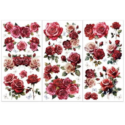 OLYCRAFT 3pcs/Set Red Rose Rub on Transfers for Furniture and Crafts 6x12 Inch Butterfly Furniture Decals Pink Rose Transfer Stickers PVC Waterproof Decorative Stickers for Wood, Glass, Metal, Plastic - style: Rose