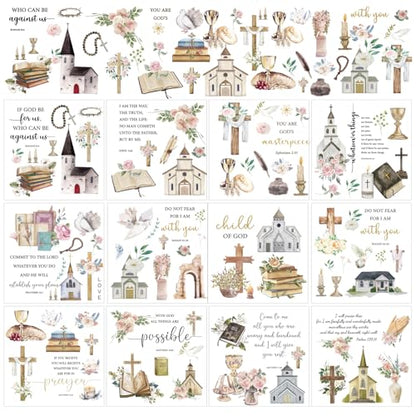 Rngmsi 12 Sheets Religious Christian Rub on Transfers for Crafts Furnitures - style: Christian