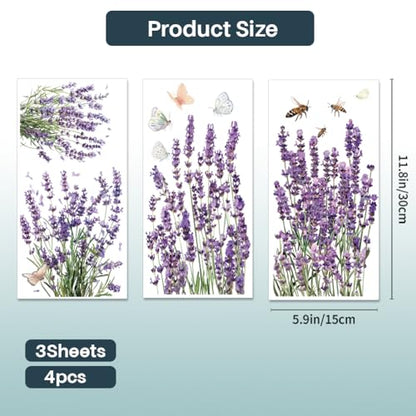 PLIGREAT 3 Sheets Lavender Rub on Transfers for Crafts and Furniture, Rub on Decals Flower Furniture Transfer Stickers for DIY Fridge Door Table Decoration Home Decor Transfer Paper - style: Purple Lavender