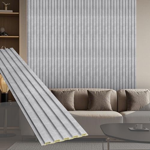 OUZUGIE WPC Acoustic Slat Wall Paneling, 8-Pack 96 x 6 Inches 3D Wall Panels for Interior Wall Decor,Living Room,TV Background,Study Room,Office Spaces,Bedroom,Low Grille (Gray Marble) - color: Gray marble, size: (Low)96“ x 6"