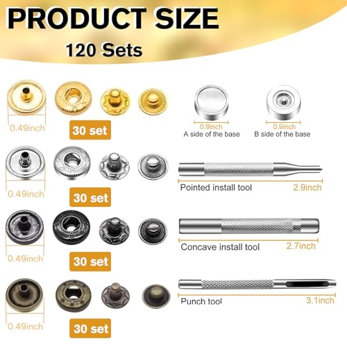 NXTOV Metal Snap Buttons with Setter Tools, 120 Sets, 12.5mm - style: 12.5mm