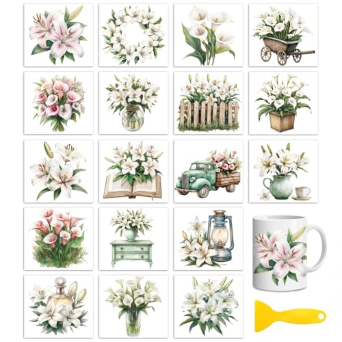 Peacoblue Lily and Calla Lily Rub On Transfers for Craft, Transfer Sticker - style: Lilies and Calla Lilies