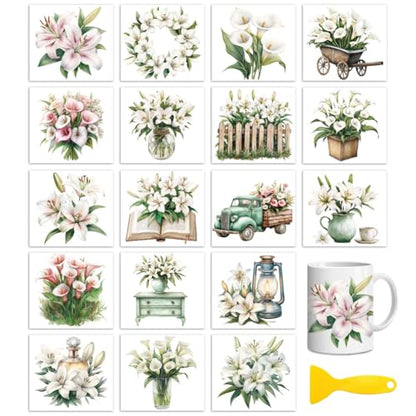 Peacoblue Lily and Calla Lily Rub On Transfers for Craft, Transfer Sticker - style: Lilies and Calla Lilies