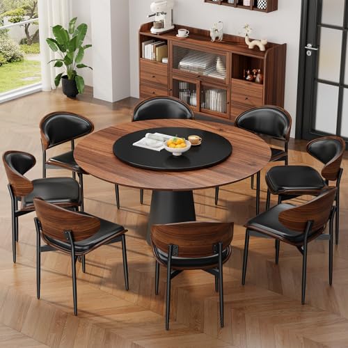 REONEY Dining Chairs Set of 4, Mid-Century Modern Kitchen Chairs, Black - color: Black Pu