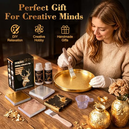 Gold Leaf Adhesive, with 200pcs Gold/Silver/Rose Gold Leaf Sheets