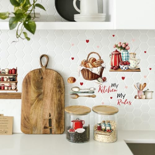 OLYCRAFT 3pcs/Set Kitchen Rub on Transfers for Furniture and Crafts 6x12 inch Tableware Cutlery Furniture Decals My Kitchen My Rules Transfer Stickers Rub on Decals for Wood Furniture Home Decor - style: Kitchen